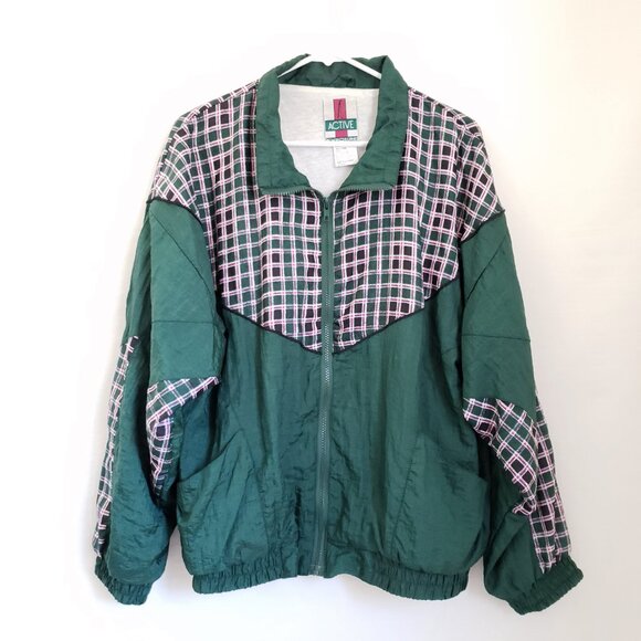Colorblock Windbreaker Jacket Patchwork Forest Green / Multicolor Print Size XLP - Picture 9 of 9